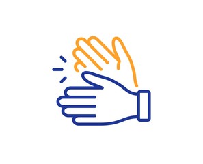 Clap sign. Clapping hands line icon. Victory gesture symbol. Colorful outline concept. Blue and orange thin line clapping hands icon. Vector
