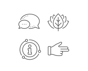 Click hand line icon. Chat bubble, info sign elements. Two fingers palm sign. Direction gesture symbol. Linear click hand outline icon. Information bubble. Vector