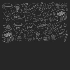 Vector pattern for language class, online courses. English, arabic, italian, japanese, spanish, chinese, german.