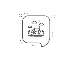 Bike rental line icon. Chat bubble design. Bicycle rent sign. Hotel service symbol. Outline concept. Thin line bike rental icon. Vector