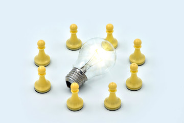 The concept is the generation of ideas, brainstorming, teamwork. The light is on, an idea is found, the problem is solved.