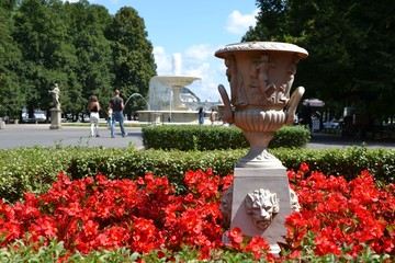 Baroque and rococo sculptures in the Saxon Garden (polish: Ogrod Saski) - public garden in central Warsaw, Poland, facing Piłsudski Square.
