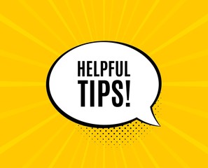 Helpful tips symbol. Chat speech bubble. Education faq sign. Help assistance. Yellow vector banner with bubble. Helpful tips text. Chat badge. Colorful background. Vector