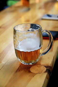 Beer In A Glass Sitting On A Table No People Stock Photo