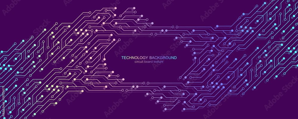 Aufkleber Computer motherboard vector background with circuit board electronic elements. Electronic texture for computer technology, engineering concept. Motherboard computer generated abstract illustration