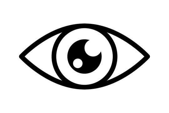 Optical eye black icon. Light vision eyeball image, vector open eyes looking symbol, eyesight or optic medicine illustration, outline look graphic