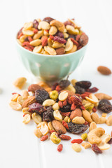Mix of various nuts and raisins