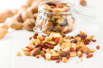 Mix of various nuts and raisins