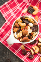 Mix of various nuts and raisins