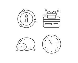 Loyalty card line icon. Chat bubble, info sign elements. Bonus points. Discount program symbol. Linear loyalty card outline icon. Information bubble. Vector