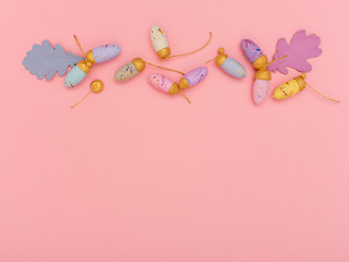 Colorful acorns and leaves border.