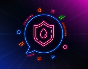 Naklejka na ściany i meble Blood donation line icon. Neon laser lights. Medical analyzes sign. Pharmacy medication symbol. Glow laser speech bubble. Neon lights chat bubble. Banner badge with blood donation icon. Vector