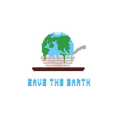 Pixel melt bingsu earth.save the earth concept.