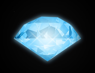 Blue gem isolated on black background. Raster illustration.