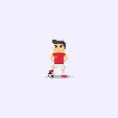 Pixel soccer player leg on the ball.8bit character.