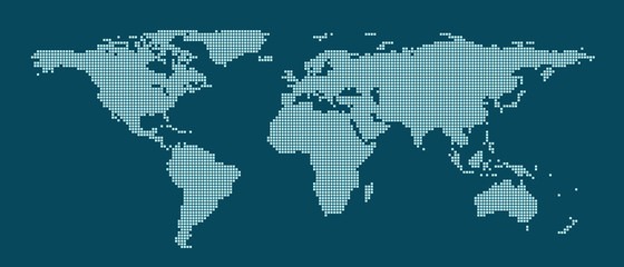Abstract pixel world map. Halftone style. Vector illustration.