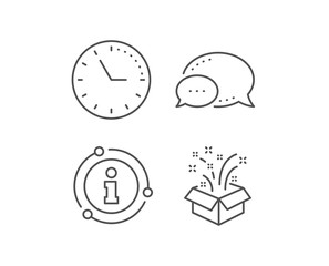 Gift box open line icon. Chat bubble, info sign elements. Christmas or New year presents sign. Surprise symbol. Linear gift outline icon. Information bubble. Vector