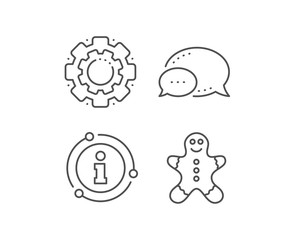 Gingerbread man line icon. Chat bubble, info sign elements. Ginger cookie sign. Sweet holiday food symbol. Linear gingerbread man outline icon. Information bubble. Vector