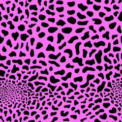 Seamless cheetah pattern on a bright pink background. Vector illustration with imitation of animal skin.