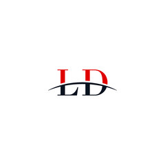 Initial letter LD, overlapping movement swoosh horizon logo company design inspiration in red and dark blue color vector