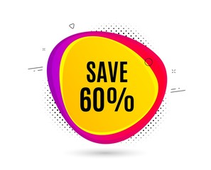 Save 60% off. Banner text shape. Sale Discount offer price sign. Special offer symbol. Geometric vector banner. Discount text. Gradient shape badge. Halftone pattern. Vector