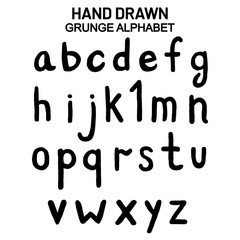 Vector set of latin alphabet letters. Lowercase letters in a simple style. Black lettering on white. Children's style. Can be used for advertising, imitation of children handwriting, lettering, logo