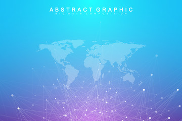 Global network connection. Geometric abstract background with connected line and dots. Network and connection background for your presentation. Graphic polygonal background. Vector illustration.