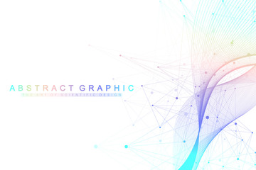 Scientific vector illustration genetic engineering and gene manipulation concept. DNA helix, DNA strand, molecule or atom, neurons. Abstract structure for Science or medical background. Wave flow