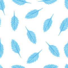 Fototapeta na wymiar Blue flower with leaf seamless pattern isolated on white. Hand drawn illustration of blue gouache on white paper. Can be used for postcards, packaging, banner, web background.
