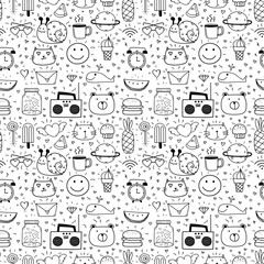 Fototapeta na wymiar Doodle Cartoon Seamless Pattern Background For Kid. Vector illustration for fabric and gift wrap paper design.
