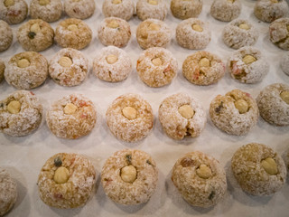 delicious baked snacks close up
