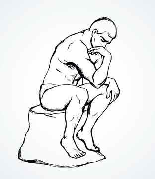 The statue the Thinker. Vector drawing