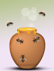 bees on the honey jar