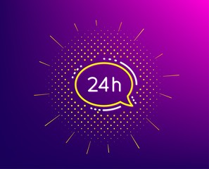 24 hour service line icon. Halftone pattern. Call support sign. Feedback chat symbol. Gradient background. 24h service line icon. Yellow halftone pattern. Vector