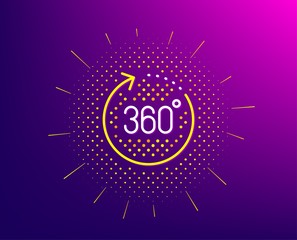 360 degrees line icon. Halftone pattern. Panoramic view sign. VR technology simulation symbol. Gradient background. 360 degrees line icon. Yellow halftone pattern. Vector
