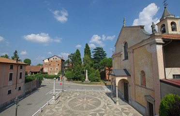 small Italian Village square view, Vaprio, Piedmont, Italy