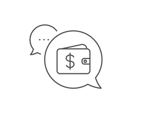 Shopping Wallet line icon. Chat bubble design. Dollar sign. USD Money pocket symbol. Outline concept. Thin line dollar wallet icon. Vector