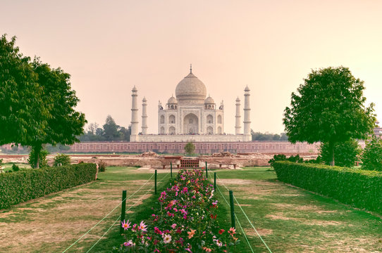 Sunset Views of the Taj Mahal as seen from Mehtab Bagh in Agra, India