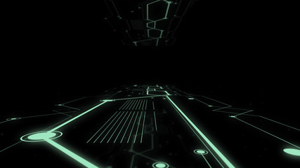 Highway tunnel in illuminating network design in black and white style.