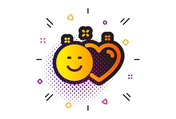 Heart, smile sign. Halftone circles pattern. Social media like icon. Positive feedback symbol. Classic flat smile icon. Vector