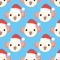 Funny baby pattern with cute mouse with bow and hearts. Childish illustration