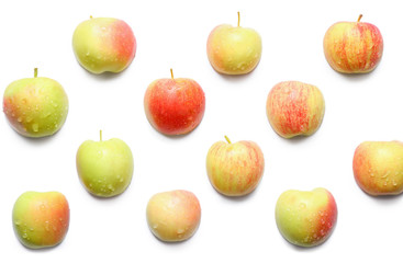 Many ripe apples on white background