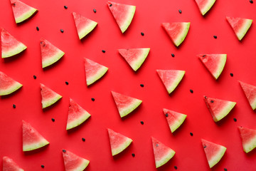 Many slices of watermelon on color background - Powered by Adobe