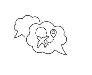 Airplane line icon. Chat bubble design. Plane flight transport sign. Aircraft symbol. Outline concept. Thin line airplane icon. Vector