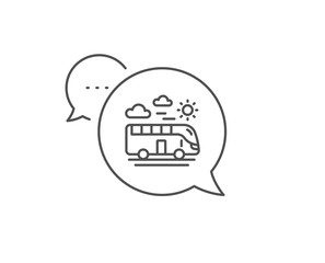 Bus travel line icon. Chat bubble design. Trip transport sign. Holidays vehicle symbol. Outline concept. Thin line bus travel icon. Vector