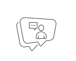 User communication line icon. Chat bubble design. Person with chat speech bubble sign. Human silhouette symbol. Outline concept. Thin line users chat icon. Vector