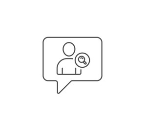 Search User line icon. Chat bubble design. Profile Avatar with Magnifying glass sign. Person silhouette symbol. Outline concept. Thin line find user icon. Vector