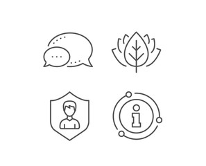 User Protection line icon. Chat bubble, info sign elements. Profile Avatar with shield sign. Male Person silhouette symbol. Linear security Agency outline icon. Information bubble. Vector
