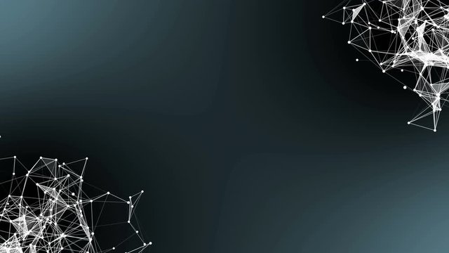 Dark background with a gradient with a plexus of lines and dots in the corner of the screen. Connection and web concept.
