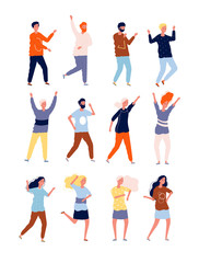 Happy dancers. Party happy people night club crowd dancers stylized characters vector collection. Illustration dancer party club, people disco festival